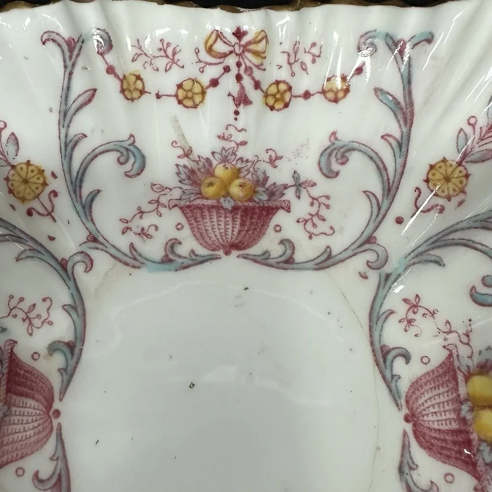 WM Adderley WAA & Co Porcelain Florette‎ Depose Victorian Antique Red White Dish